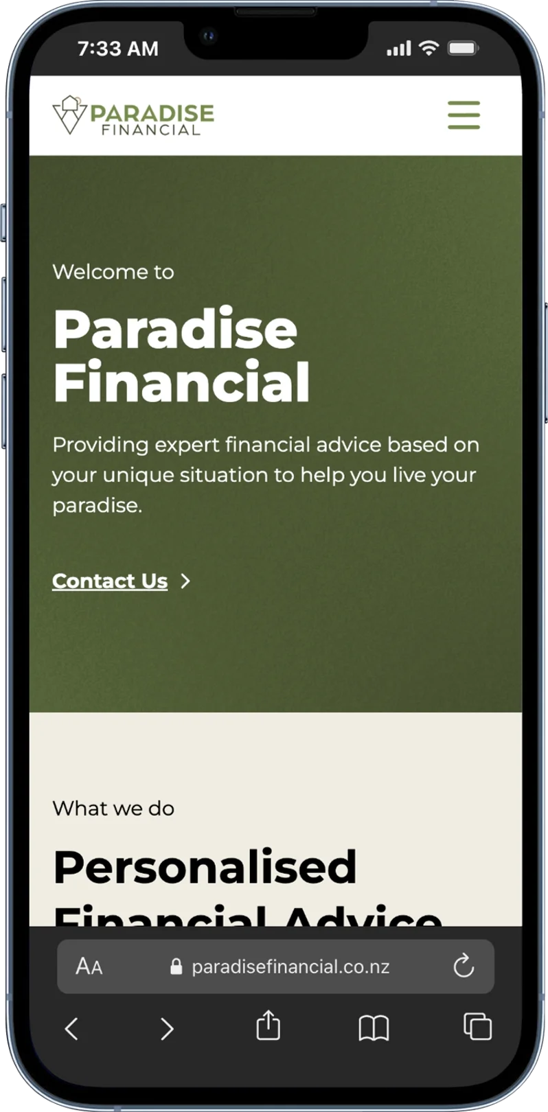 Paradise Financial iPhone Mockup