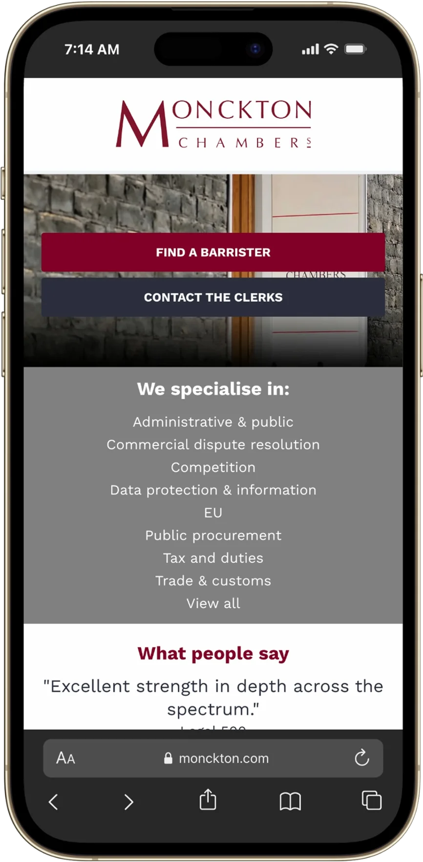 Monckton Chambers iPhone Mockup